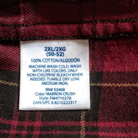 Faded Glory Mens 2XL Red/Black Plaid Long-sleeve Flannel Shirt Button Collar - Picture 11 of 12